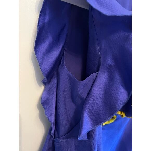 Beth Bowley Purple Beaded Floral Yellow Flutter Sleeve Top Slinky Women's M - Picture 10 of 13